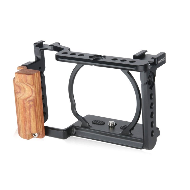 NICEYRIG Cage Kit with Wooden Grip for Sony Alpha A6100 A6400 Mirrorless Camera, with Double Locking Points - 342 - Image 1